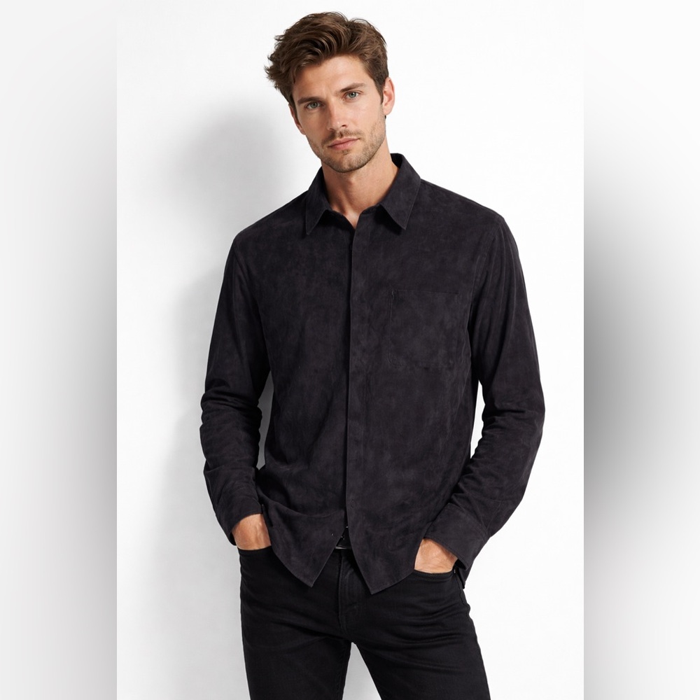 John Varvatos Goat Skin Suede Shirt Jacket Black NWOT- Men's EU 56/ US 46 XL